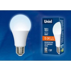Лампа светодиодная Uniel E27 10W 4000K матовая LED-A60-10W/NW/E27/FR/12-24V PLO55WH UL-00002381