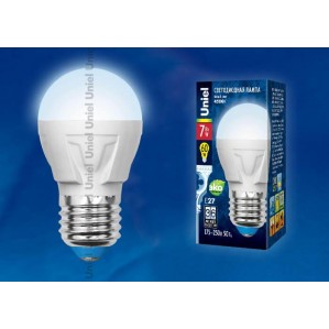 Лампа светодиодная Uniel E27 7W 4000K матовая LED-G45 7W/NW/E27/FR PLP01WH UL-00002418